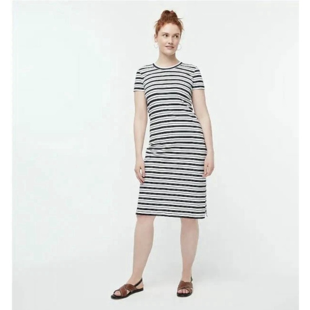 J‎ Crew Women's Navy White Striped Cotton Midi T-Shirt Dress Preppy Nautical S